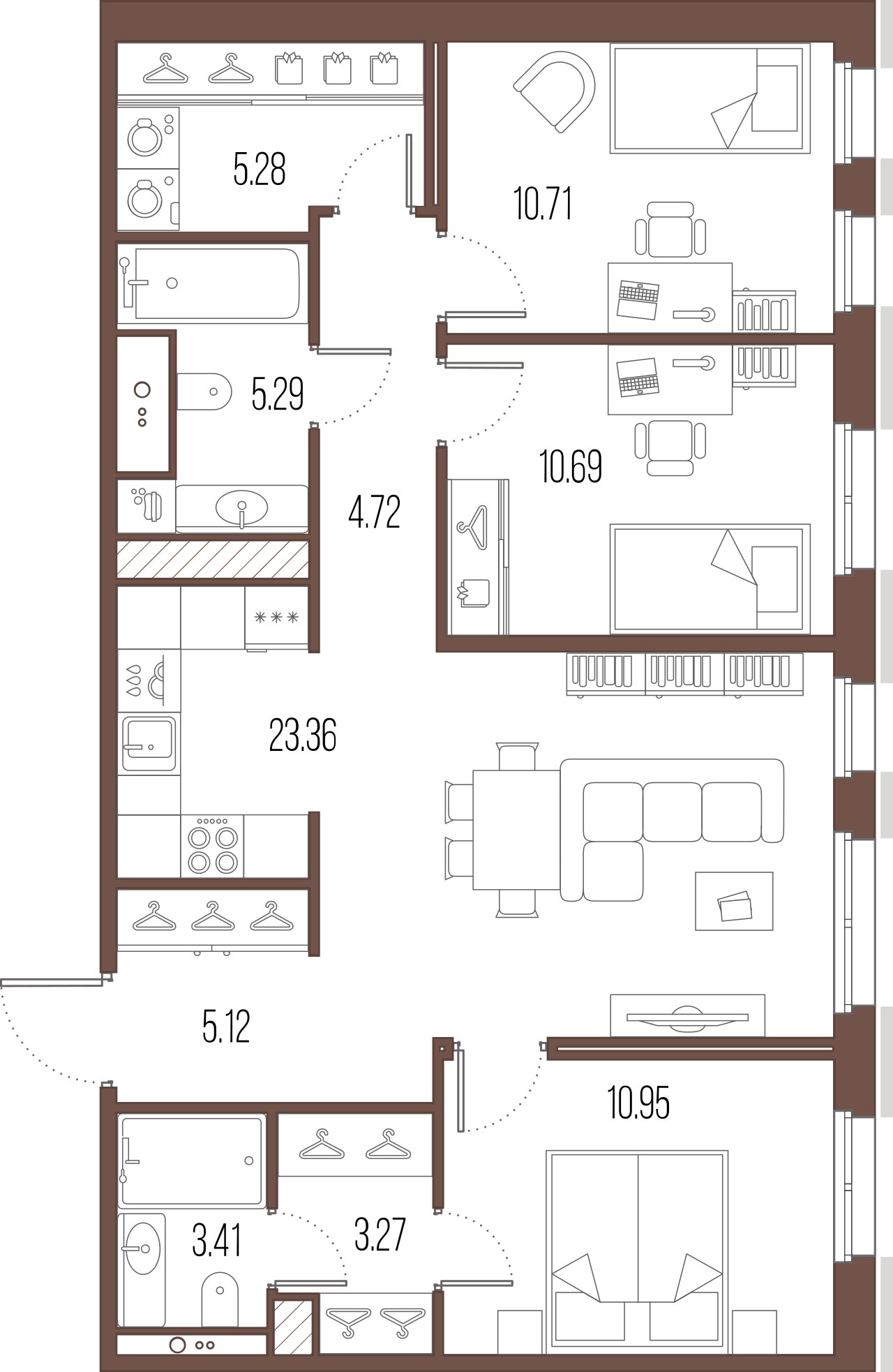 3-комнатная квартира  №167 в Сампсониевский, 32: 84.44 м², этаж 10 - купить в Санкт-Петербурге