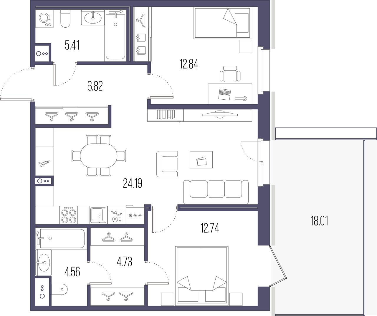 2-комнатная квартира  №4 в Сампсониевский, 32: 71.29 м², этаж 2 - купить в Санкт-Петербурге