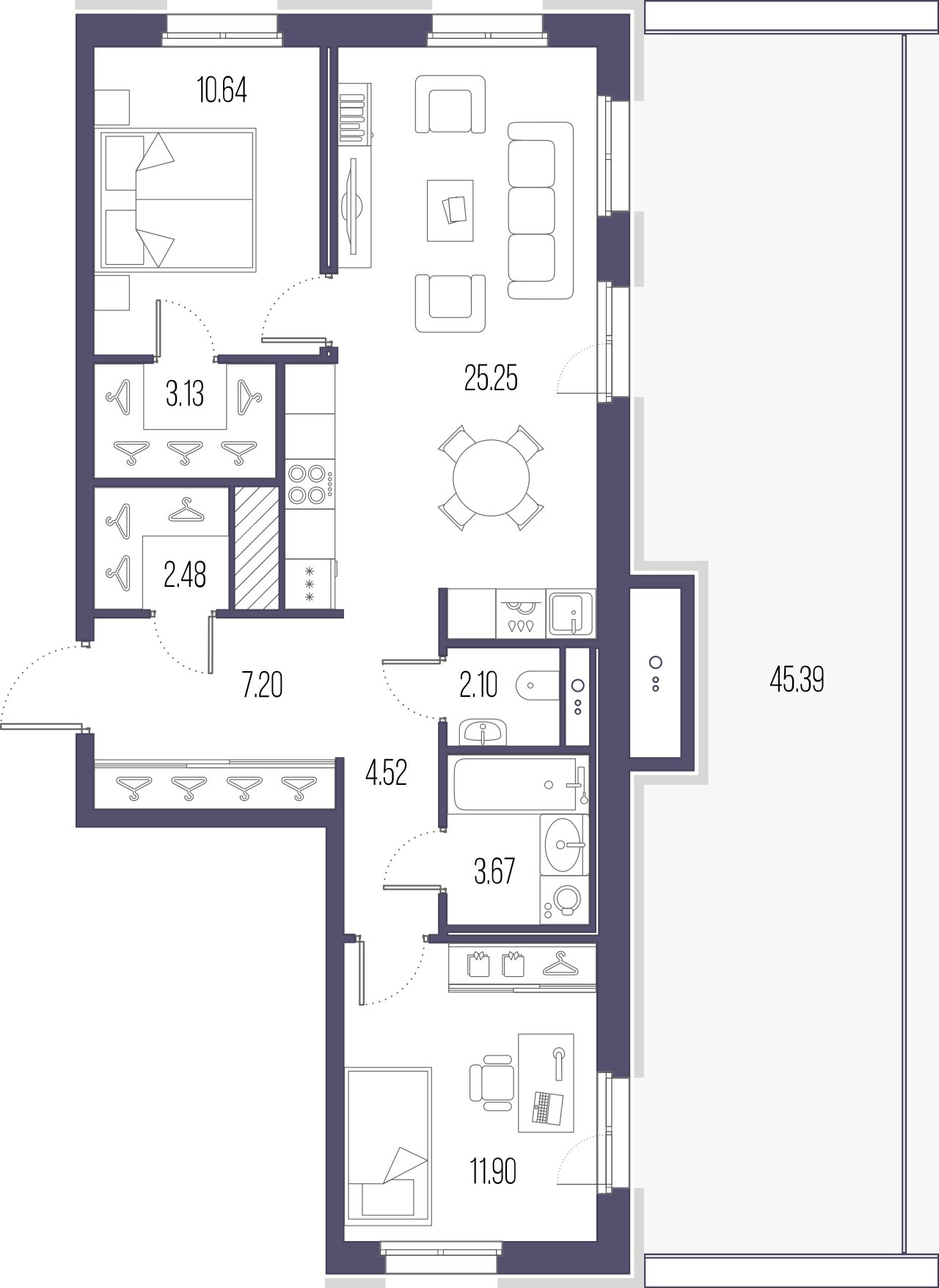 2-комнатная квартира  №240 в Сампсониевский, 32: 70.89 м², этаж 9 - купить в Санкт-Петербурге