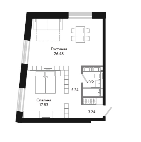 1-комнатная квартира  №1-11-5 в Next: 57.7 м², этаж 11 - купить в Санкт-Петербурге