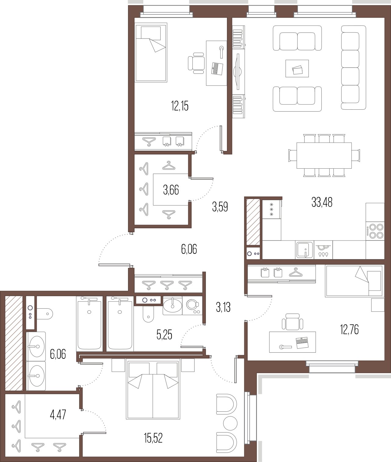 3-комнатная квартира  №290 в Domino: 106.13 м², этаж 4 - купить в Санкт-Петербурге