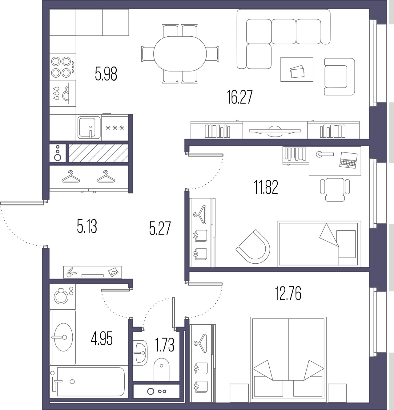 2-комнатная квартира  №53 в Сампсониевский, 32: 64.88 м², этаж 8 - купить в Санкт-Петербурге