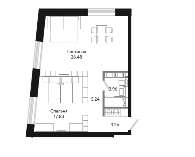 1-комнатная квартира  №1-10-5 в Next: 57.8 м², этаж 10 - купить в Санкт-Петербурге