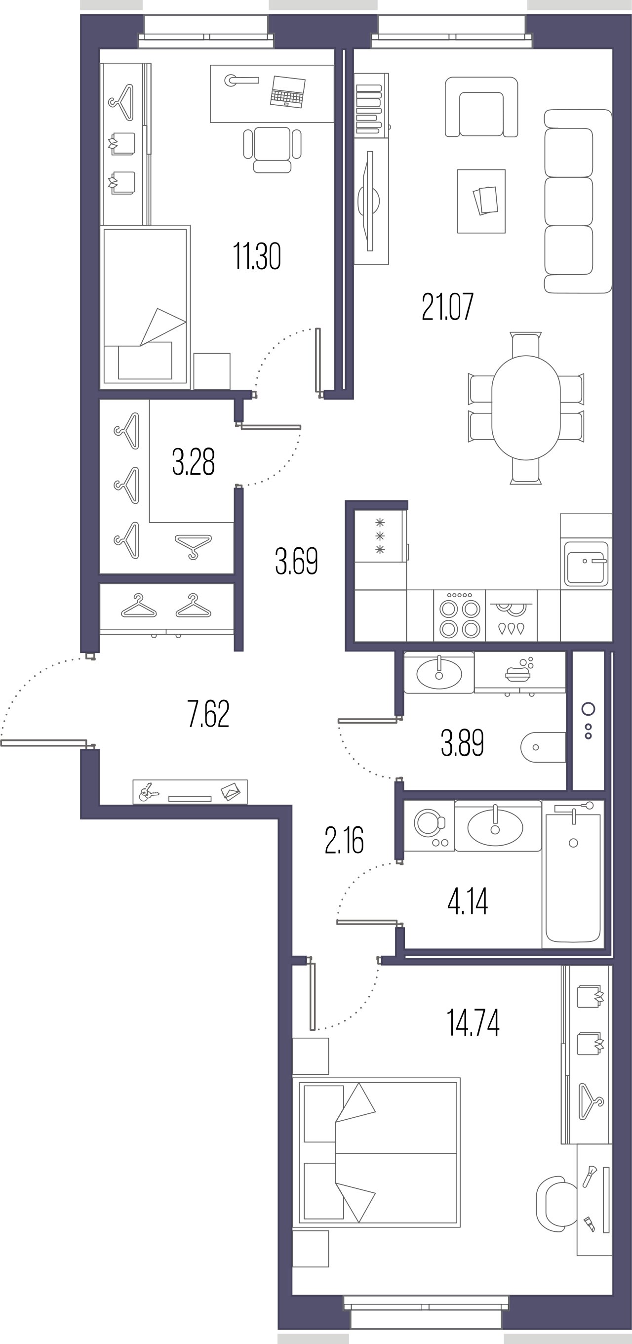 2-комнатная квартира  №266 в Сампсониевский, 32: 71.93 м², этаж 3 - купить в Санкт-Петербурге