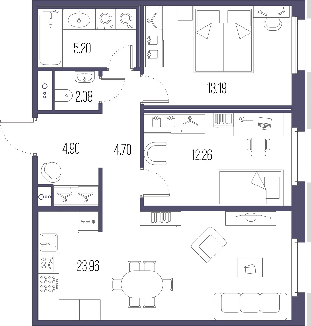 2-комнатная квартира  №401 в Сампсониевский, 32: 65.32 м², этаж 4 - купить в Санкт-Петербурге