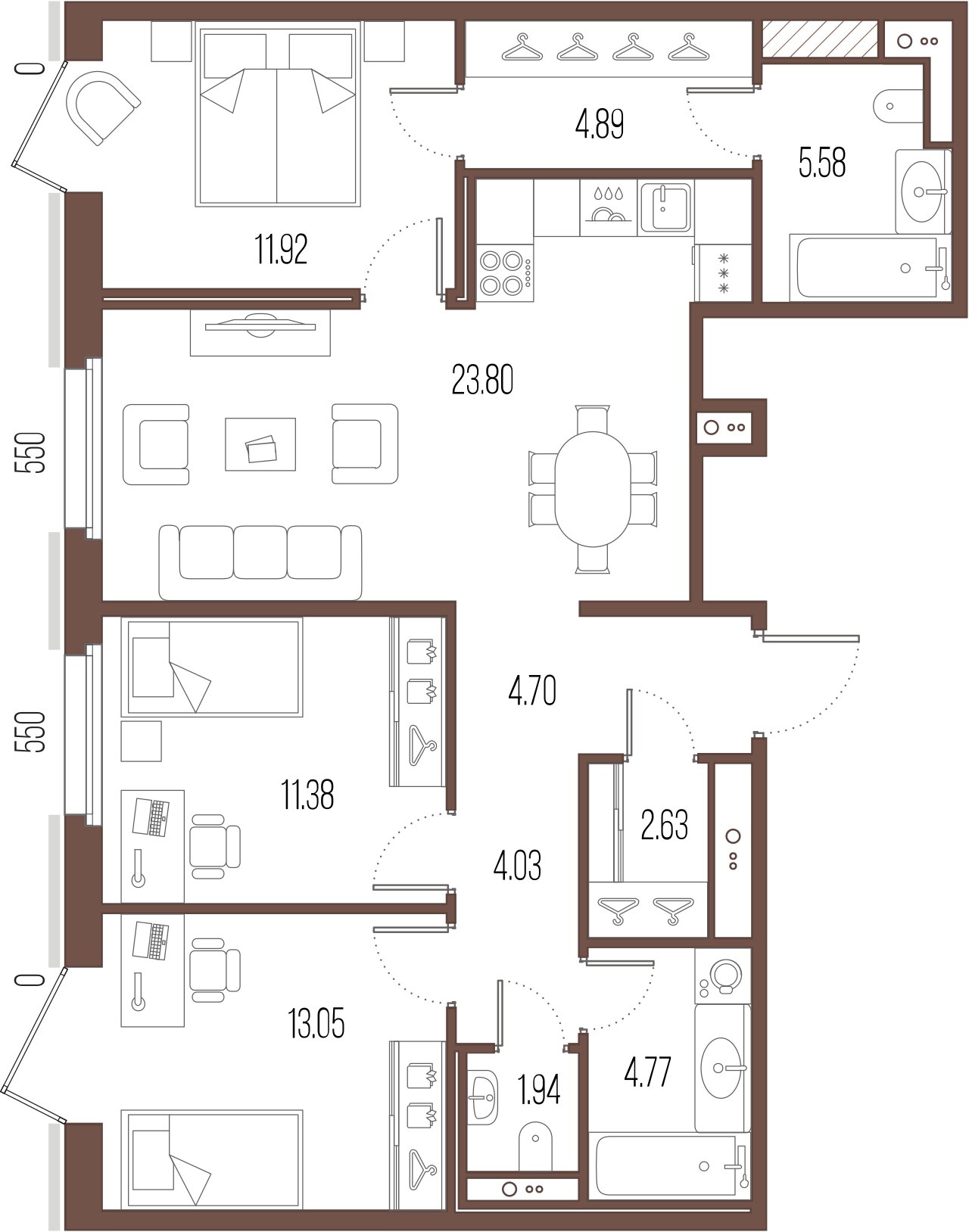 3-комнатная квартира  №8 в Сампсониевский, 32: 88.4 м², этаж 3 - купить в Санкт-Петербурге