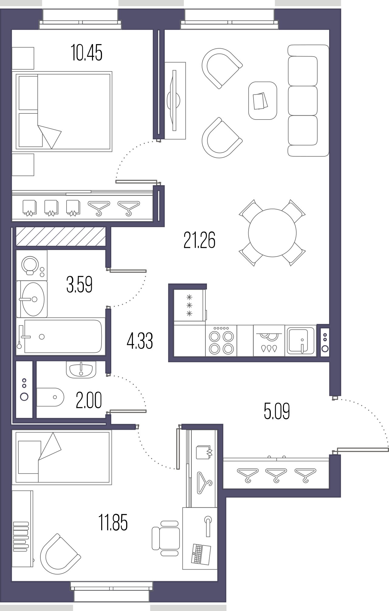 2-комнатная квартира  №273 в Сампсониевский, 32: 58.57 м², этаж 6 - купить в Санкт-Петербурге