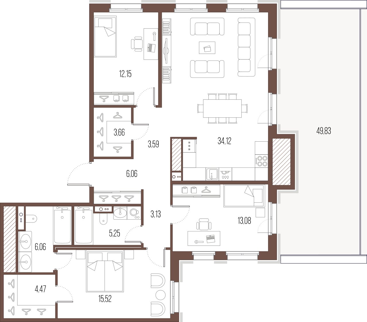 3-комнатная квартира №32 в: Сампсониевский, 32: 107.09 м²; этаж: 9 - купить в Санкт-Петербурге