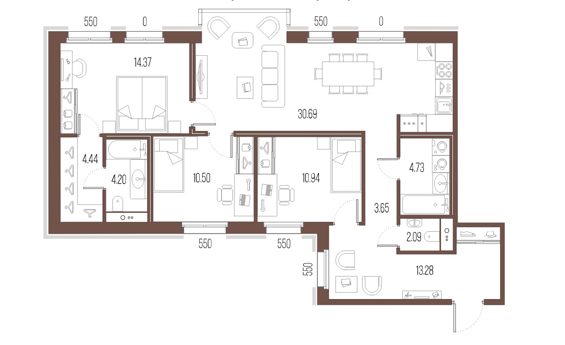 3-комнатная квартира  №533 в Сампсониевский, 32: 84.04 м², этаж 2 - купить в Санкт-Петербурге