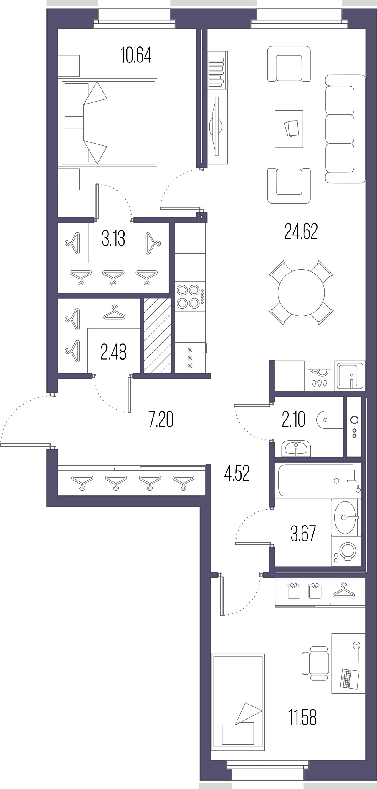 2-комнатная квартира  №224 в The One: 69.94 м², этаж 7 - купить в Санкт-Петербурге
