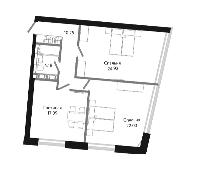 2-комнатная квартира  №2-11-18 в Next: 79.8 м², этаж 11 - купить в Санкт-Петербурге