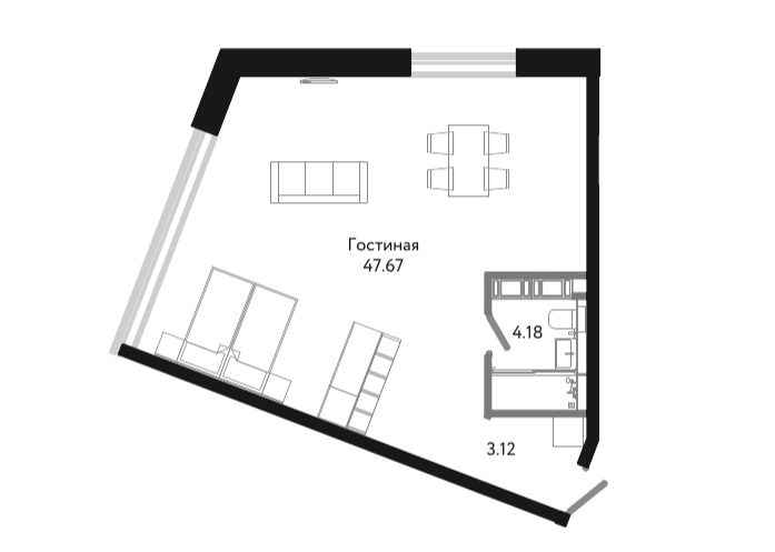 1-комнатная квартира  №2-11-9 в Next: 55.8 м², этаж 11 - купить в Санкт-Петербурге