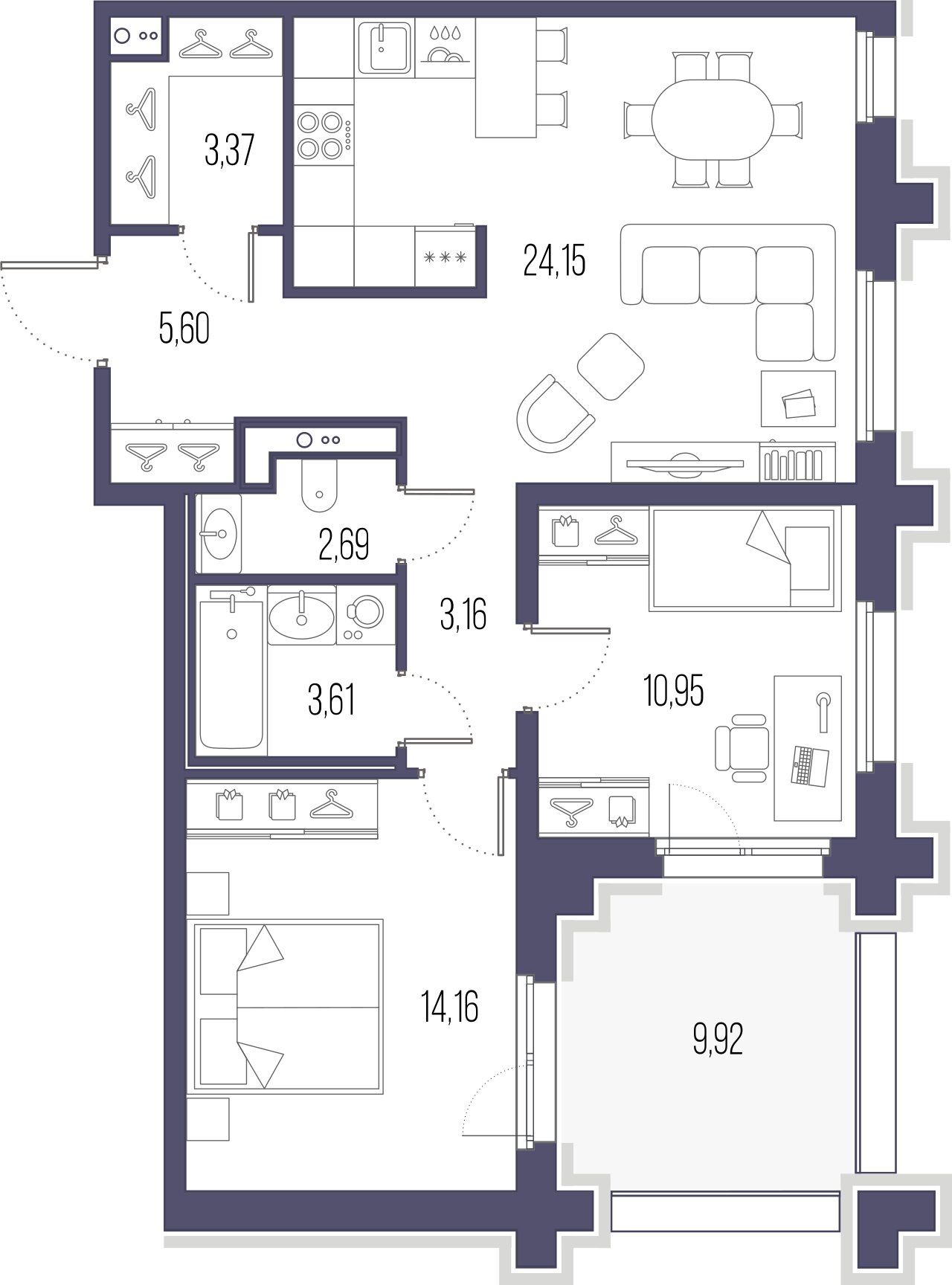2-комнатная квартира  №460 в Сампсониевский, 32: 67.69 м², этаж 2 - купить в Санкт-Петербурге