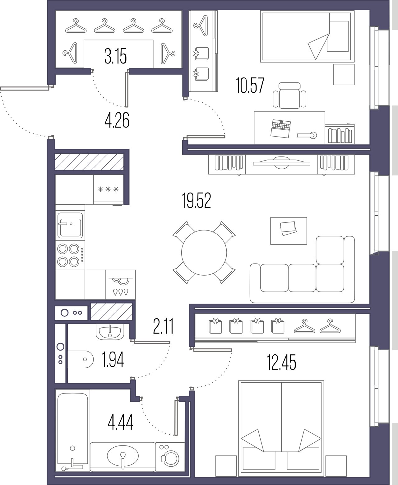 2-комнатная квартира  №546 в Сампсониевский, 32: 58.44 м², этаж 5 - купить в Санкт-Петербурге