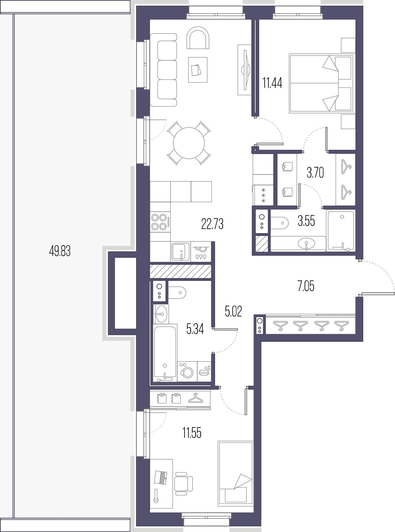 2-комнатная квартира  №444 в Сампсониевский, 32: 70.38 м², этаж 9 - купить в Санкт-Петербурге