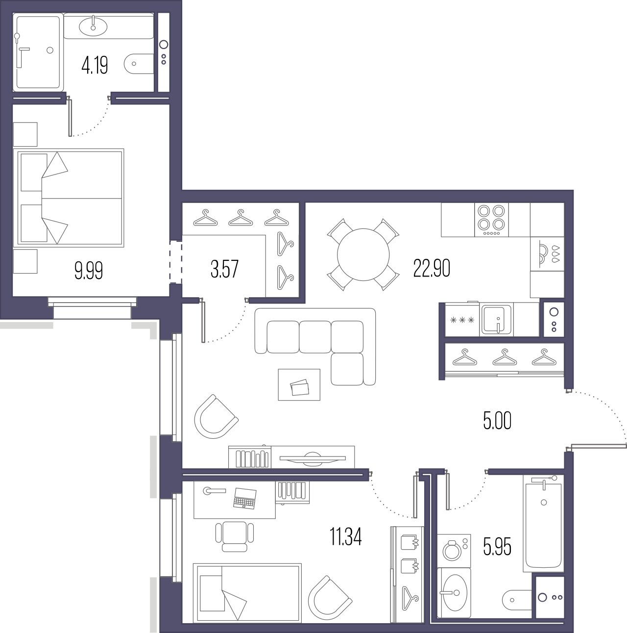 2-комнатная квартира  №455 в Сампсониевский, 32: 62.54 м², этаж 10 - купить в Санкт-Петербурге