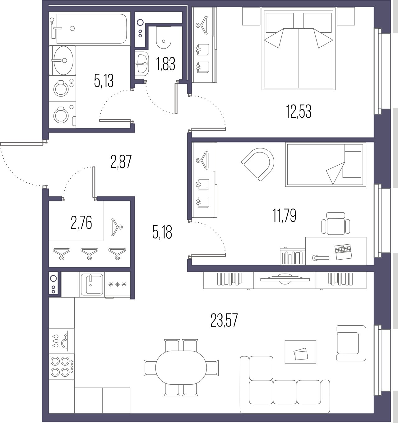 2-комнатная квартира  №341 в Сампсониевский, 32: 66.78 м², этаж 10 - купить в Санкт-Петербурге