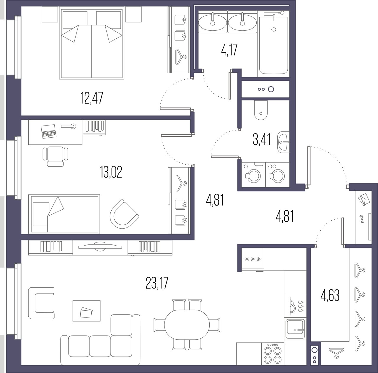2-комнатная квартира  №342 в Сампсониевский, 32: 70.51 м², этаж 10 - купить в Санкт-Петербурге