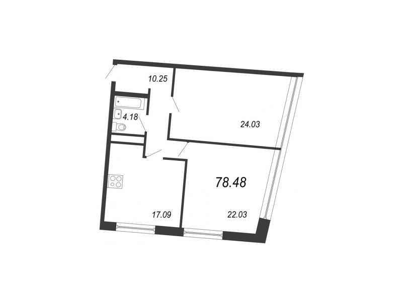 2-комнатная квартира  №2-9-18 в Next: 79.5 м², этаж 9 - купить в Санкт-Петербурге