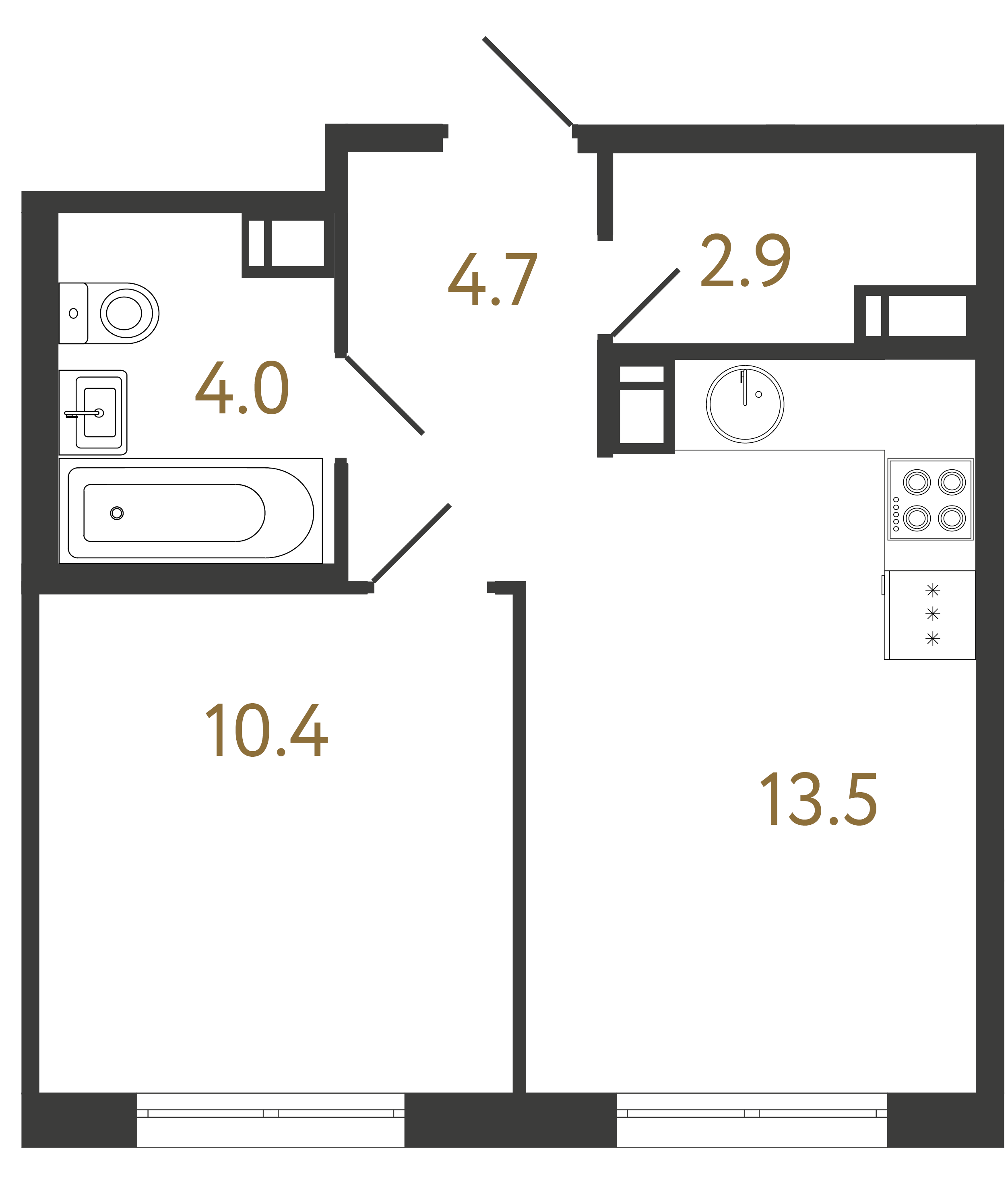 1-комнатная квартира  №362 в Струны I: 35.5 м², этаж 4 - купить в Санкт-Петербурге