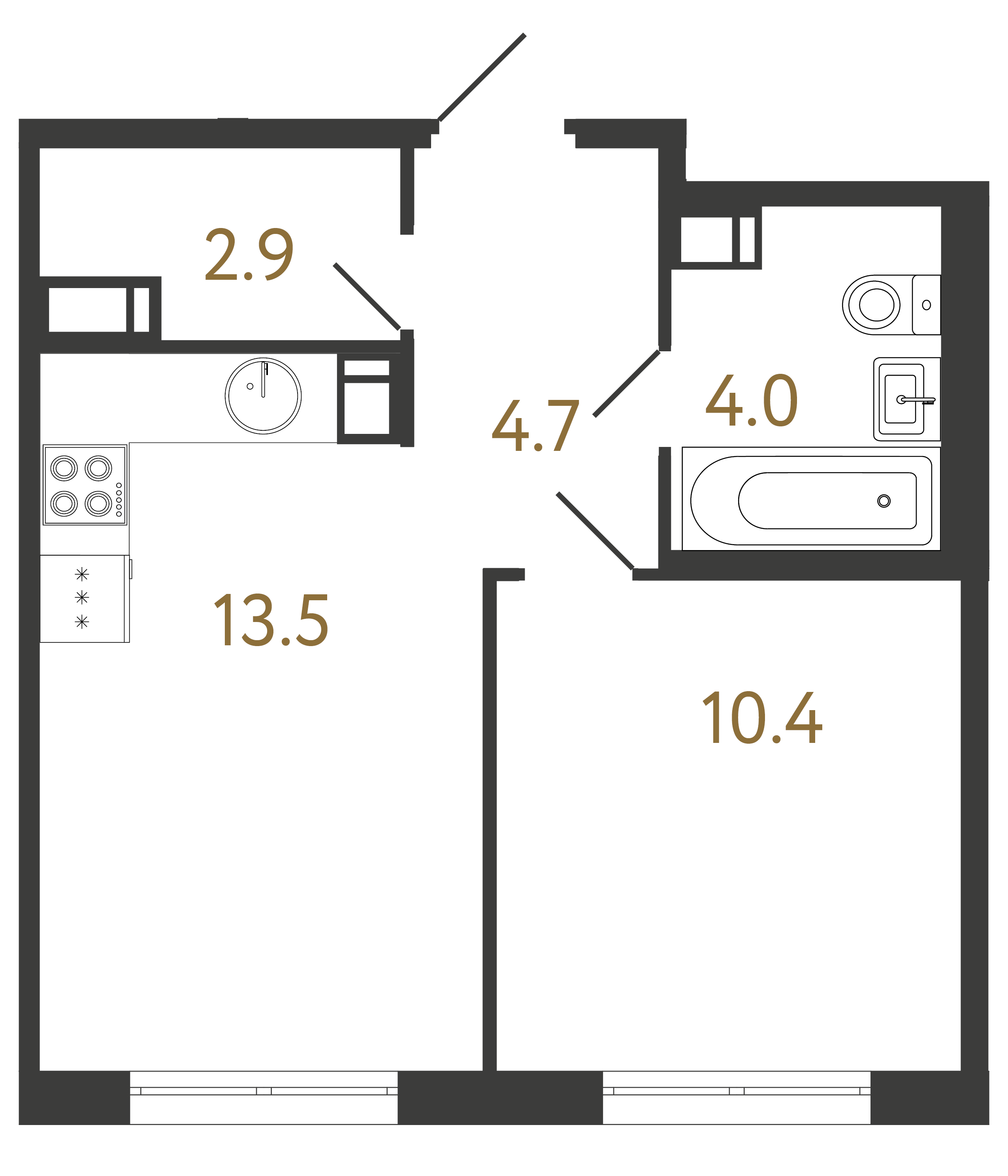 1-комнатная квартира  №300 в Струны I: 35.5 м², этаж 6 - купить в Санкт-Петербурге