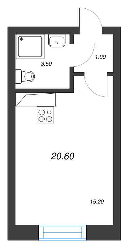 1-комнатная квартира  №73 в Большая Охта: 20.6 м², этаж 12 - купить в Санкт-Петербурге