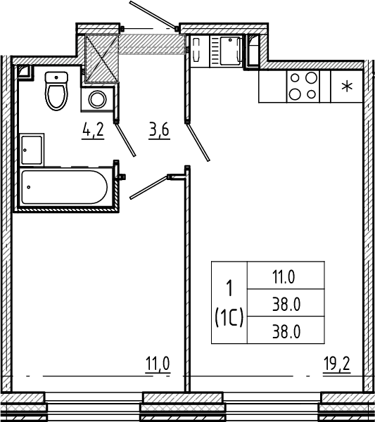1-комнатная квартира  №82 в NEOPARK: 38 м², этаж 2 - купить в Санкт-Петербурге