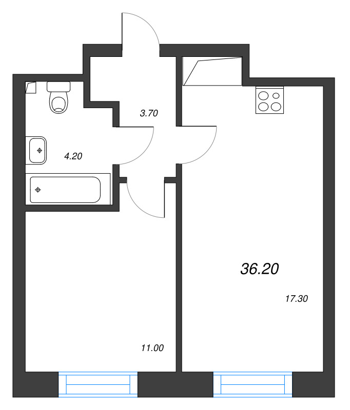 1-комнатная квартира  №67 в NEOPARK: 36.2 м², этаж 11 - купить в Санкт-Петербурге
