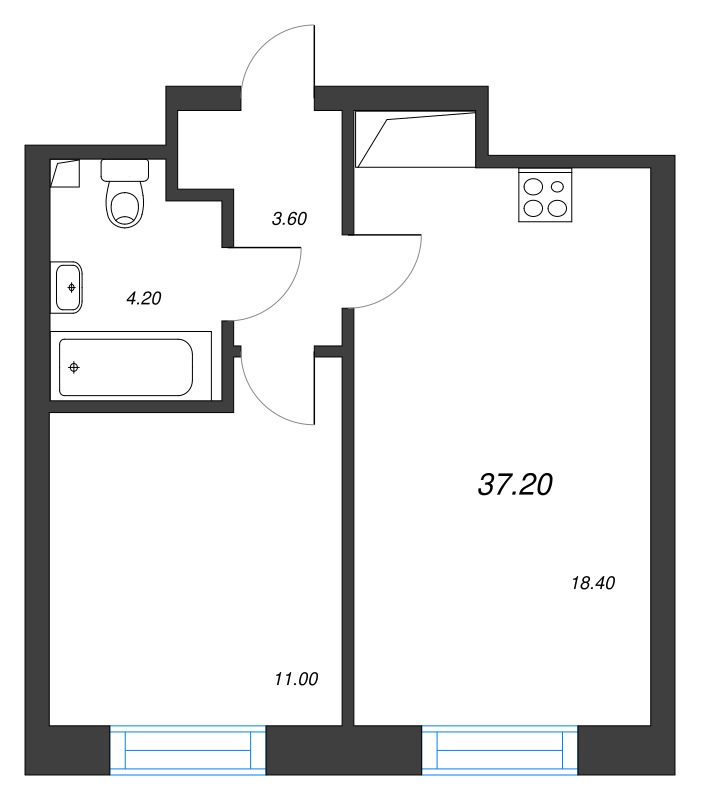 1-комнатная квартира  №145 в NEOPARK: 37.2 м², этаж 11 - купить в Санкт-Петербурге