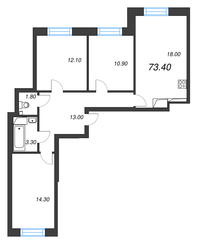 3-комнатная квартира  №113 в NEOPARK: 73.4 м², этаж 7 - купить в Санкт-Петербурге