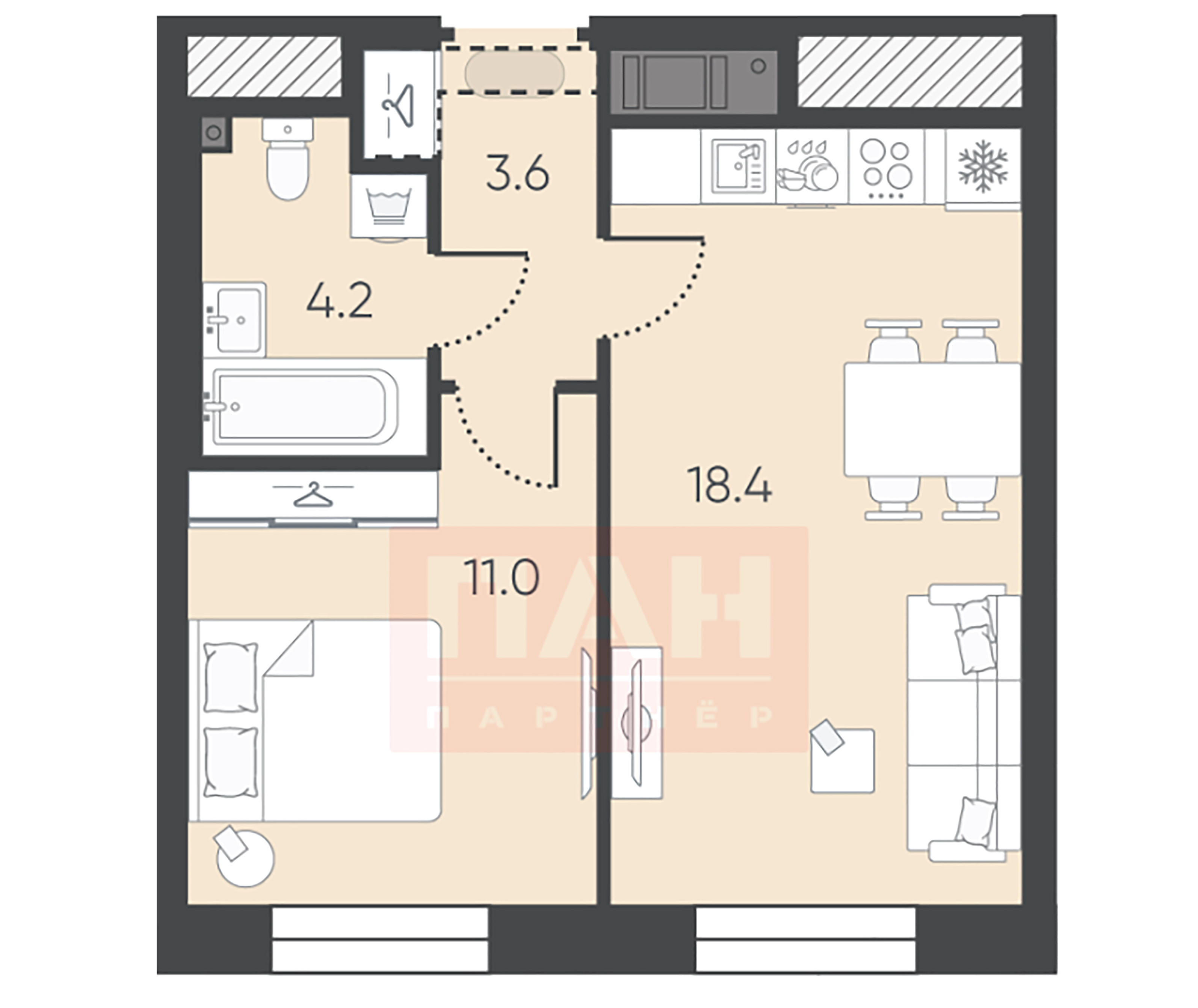 1-комнатная квартира  №124 в NEOPARK: 37.2 м², этаж 8 - купить в Санкт-Петербурге