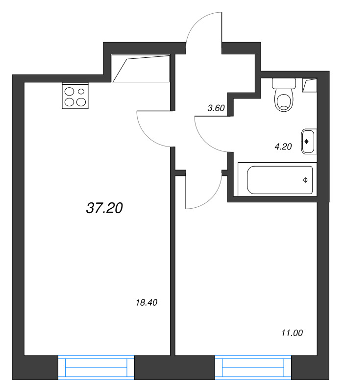 1-комнатная квартира  №151 в NEOPARK: 37.2 м², этаж 12 - купить в Санкт-Петербурге