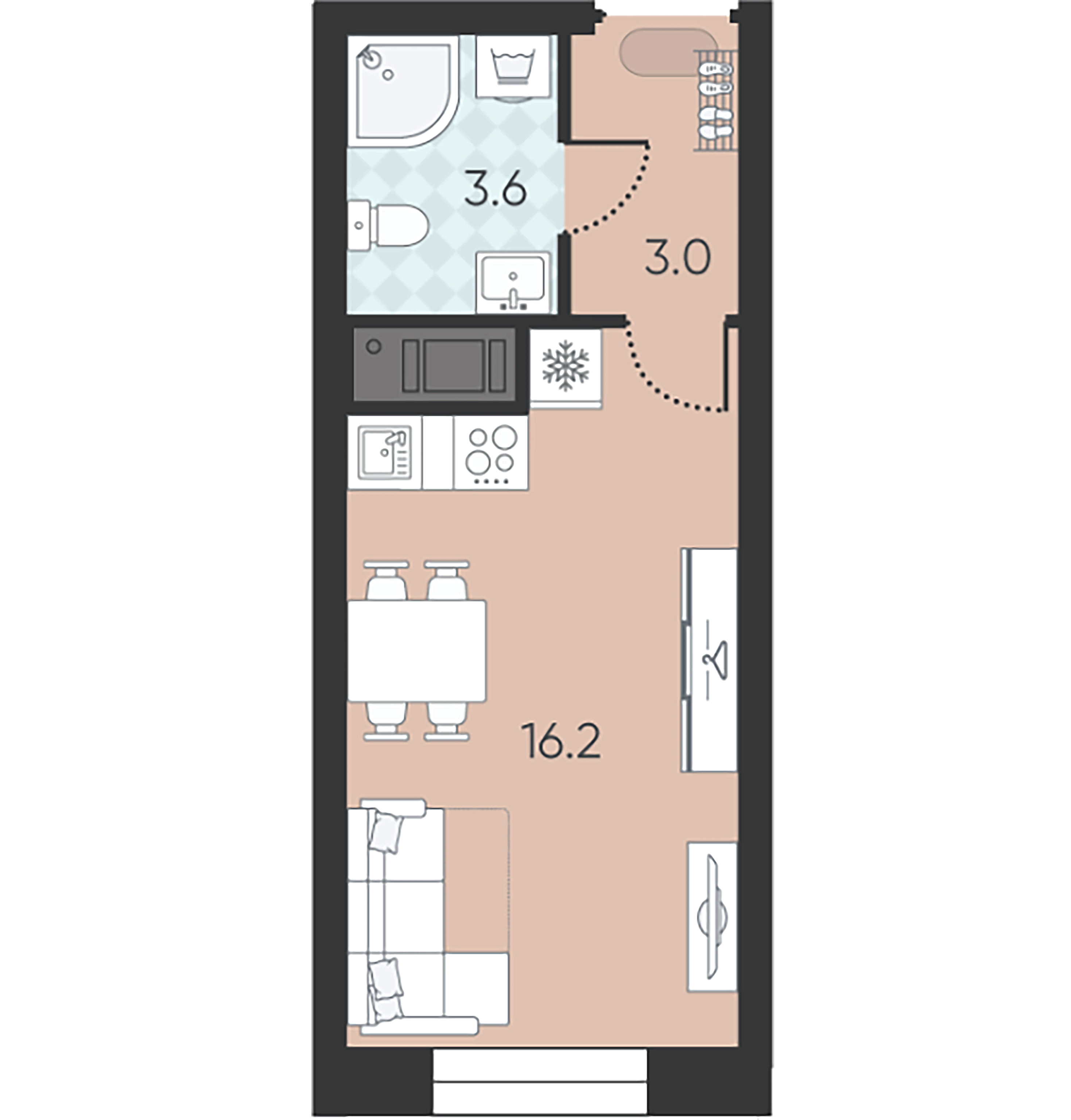 1-комнатная квартира  №247 в Wellamo: 22.8 м², этаж 6 - купить в Санкт-Петербурге
