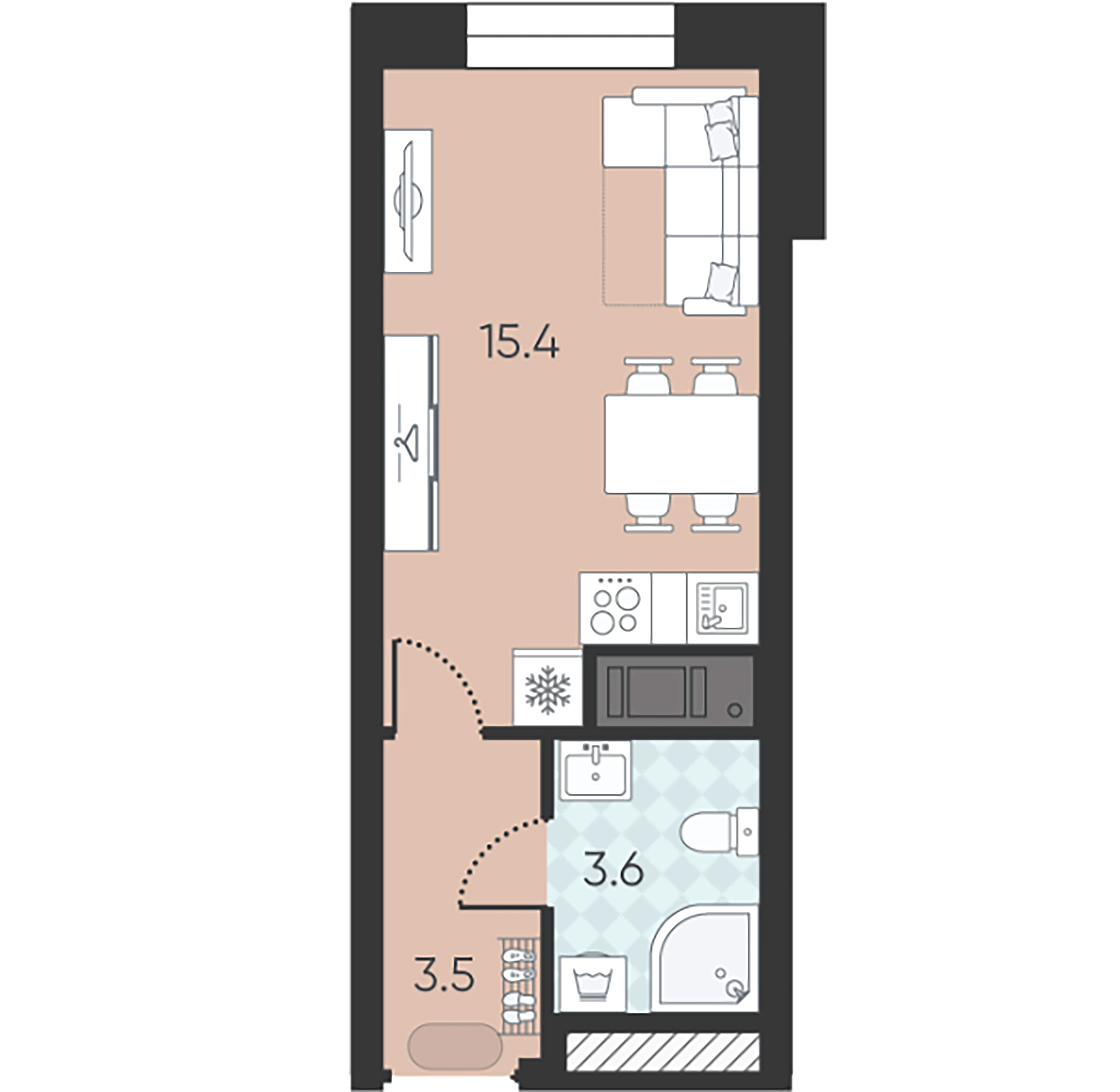 1-комнатная квартира  №23 в Wellamo: 22.5 м², этаж 3 - купить в Санкт-Петербурге