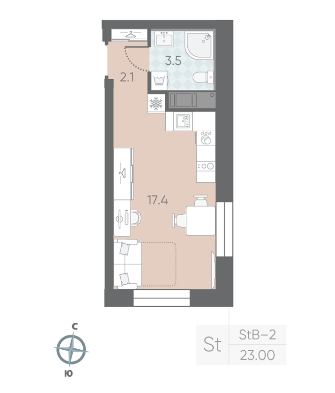 1-комнатная квартира  №173 в Малоохтинский, 68: 23 м², этаж 6 - купить в Санкт-Петербурге