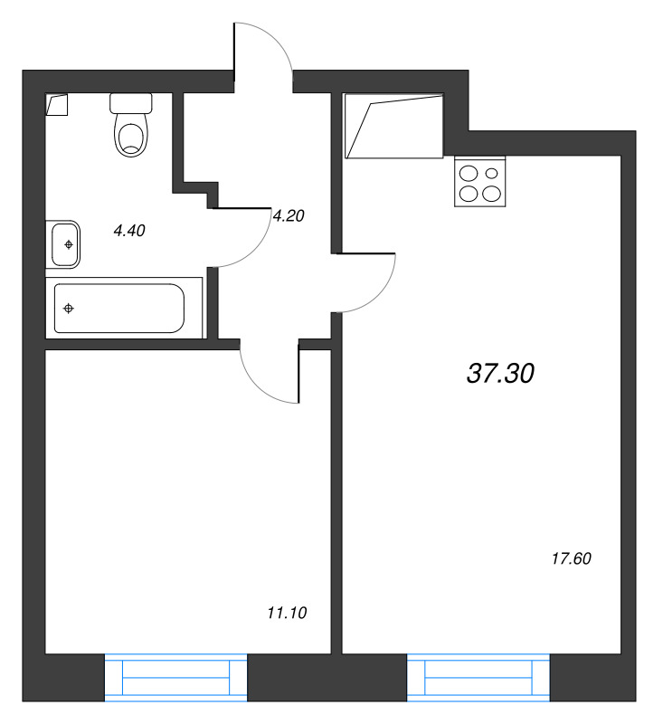 1-комнатная квартира  №28 в Imperial club: 37.3 м², этаж 4 - купить в Санкт-Петербурге