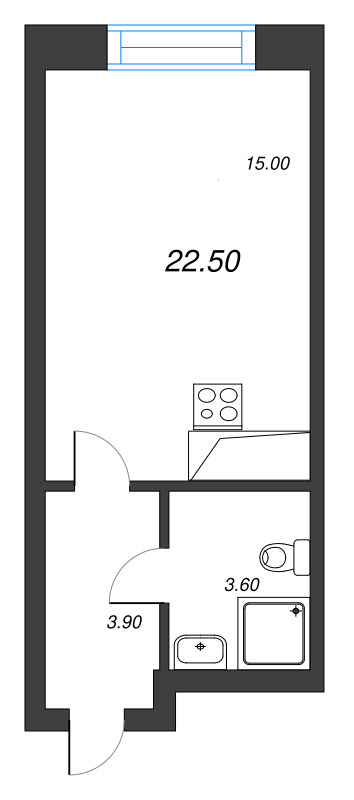 1-комнатная квартира  №240 в Aura: 22.5 м², этаж 11 - купить в Санкт-Петербурге