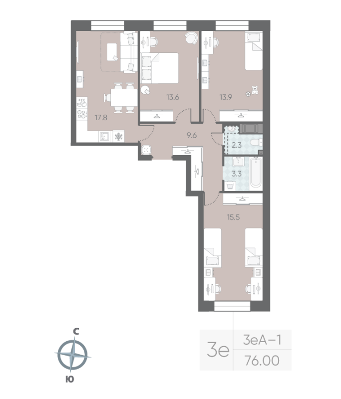 3-комнатная квартира  №79 в White House: 76 м², этаж 6 - купить в Санкт-Петербурге