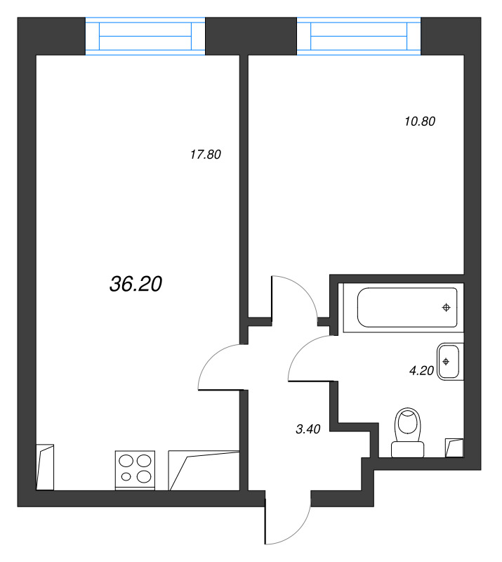 1-комнатная квартира  №68 в Imperial club: 36.2 м², этаж 8 - купить в Санкт-Петербурге