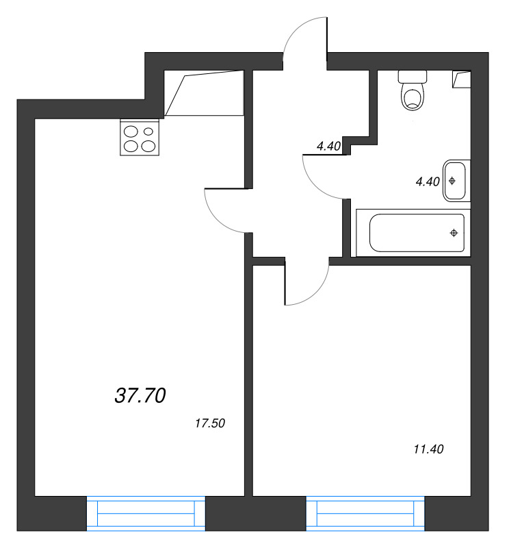 1-комнатная квартира  №220 в Большая Охта: 37.7 м², этаж 9 - купить в Санкт-Петербурге