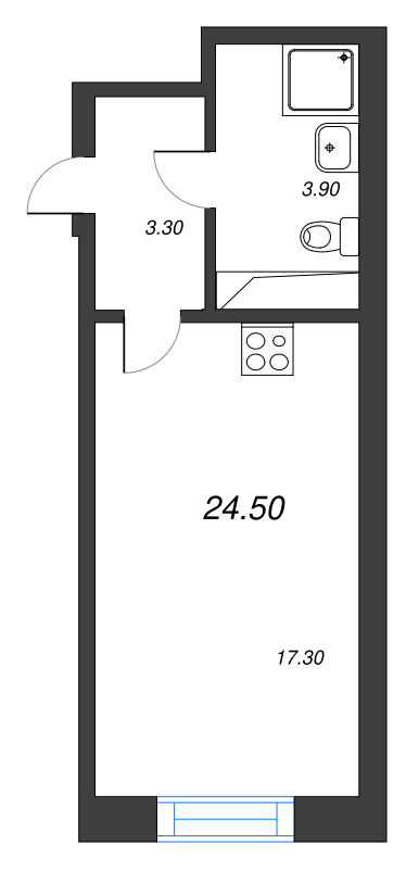 1-комнатная квартира  №31 в Aura: 24.5 м², этаж 4 - купить в Санкт-Петербурге