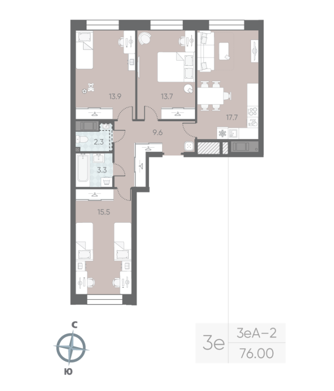 3-комнатная квартира  №130 в White House: 76 м², этаж 8 - купить в Санкт-Петербурге