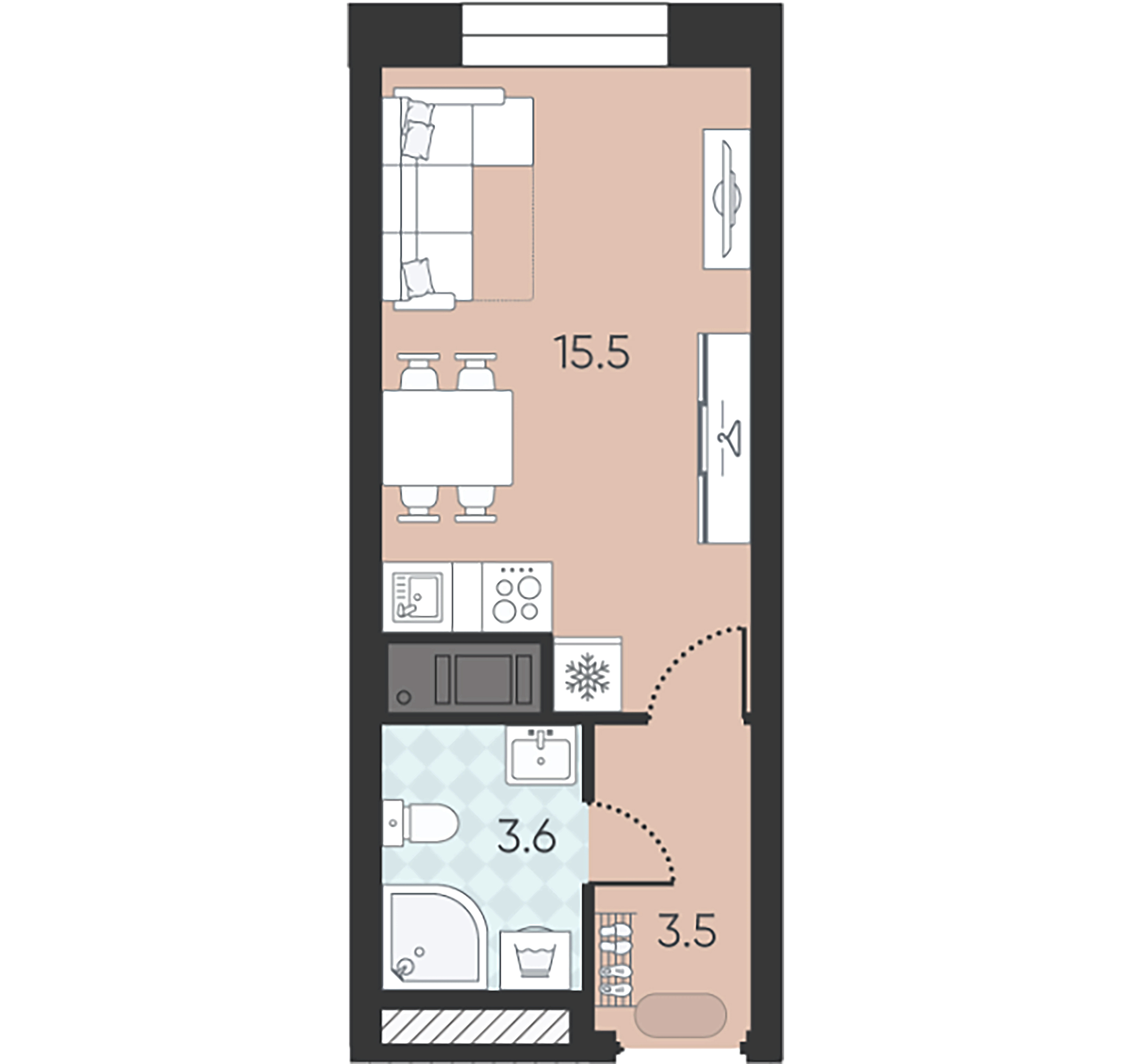 1-комнатная квартира  №272 в Большая Охта: 22.6 м², этаж 7 - купить в Санкт-Петербурге