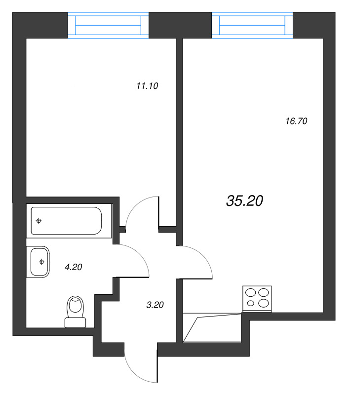 1-комнатная квартира  №289 в Svetlana Park: 35.2 м², этаж 4 - купить в Санкт-Петербурге