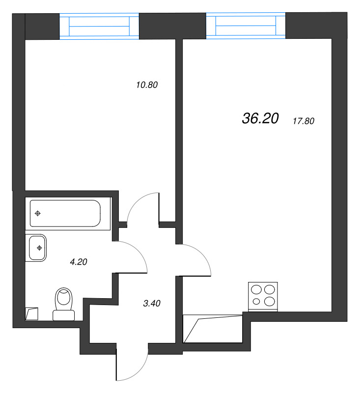 1-комнатная квартира  №98 в Imperial club: 36.2 м², этаж 10 - купить в Санкт-Петербурге