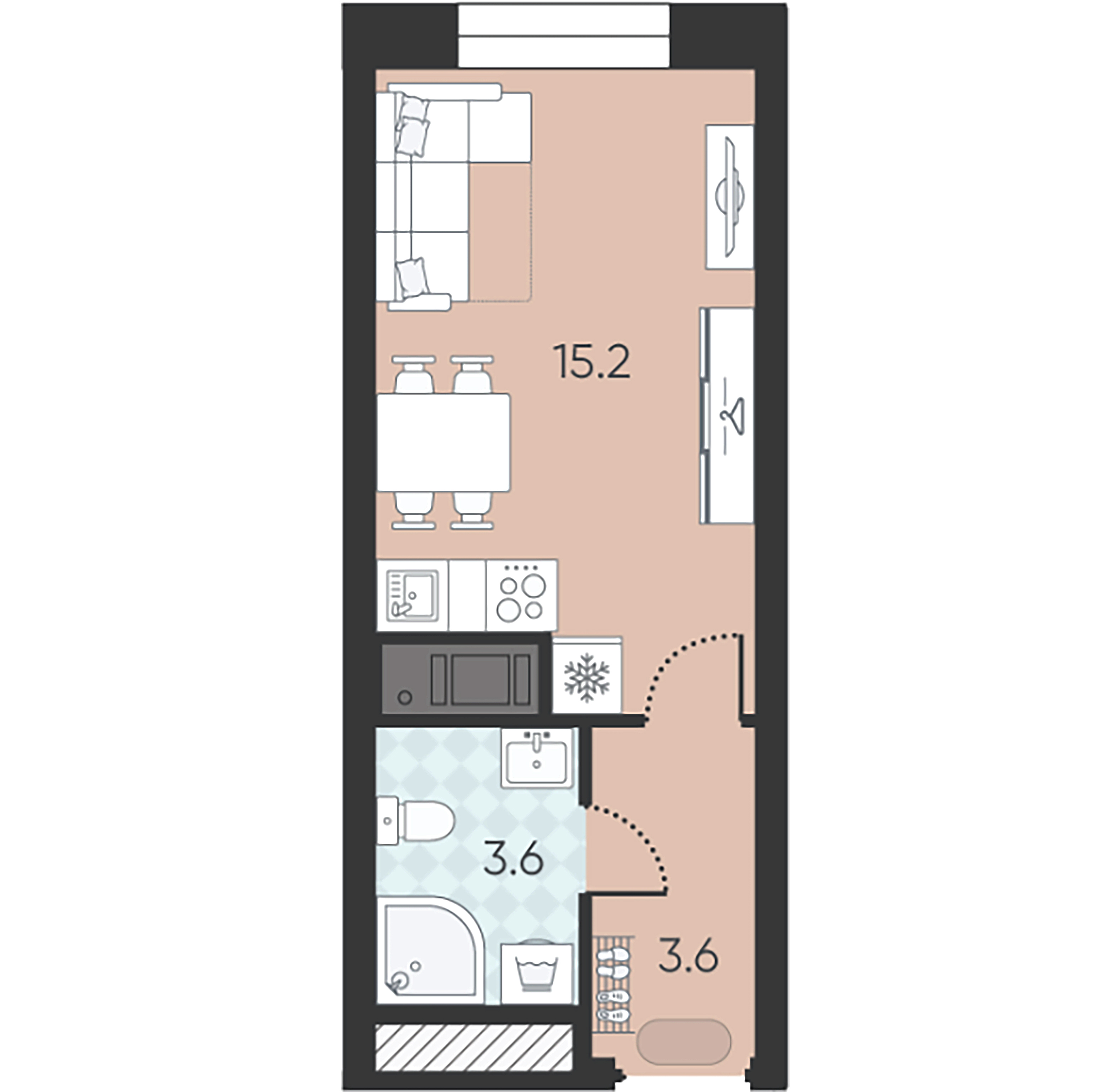 1-комнатная квартира  №202 в Wellamo: 22.4 м², этаж 3 - купить в Санкт-Петербурге