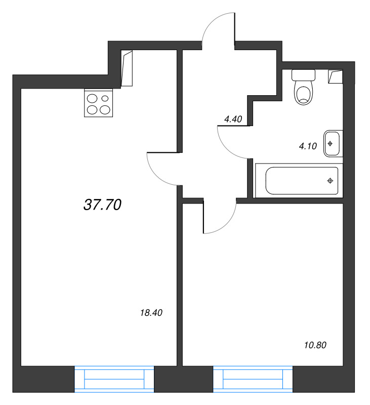 1-комнатная квартира  №7 в Imperial club: 37.7 м², этаж 2 - купить в Санкт-Петербурге
