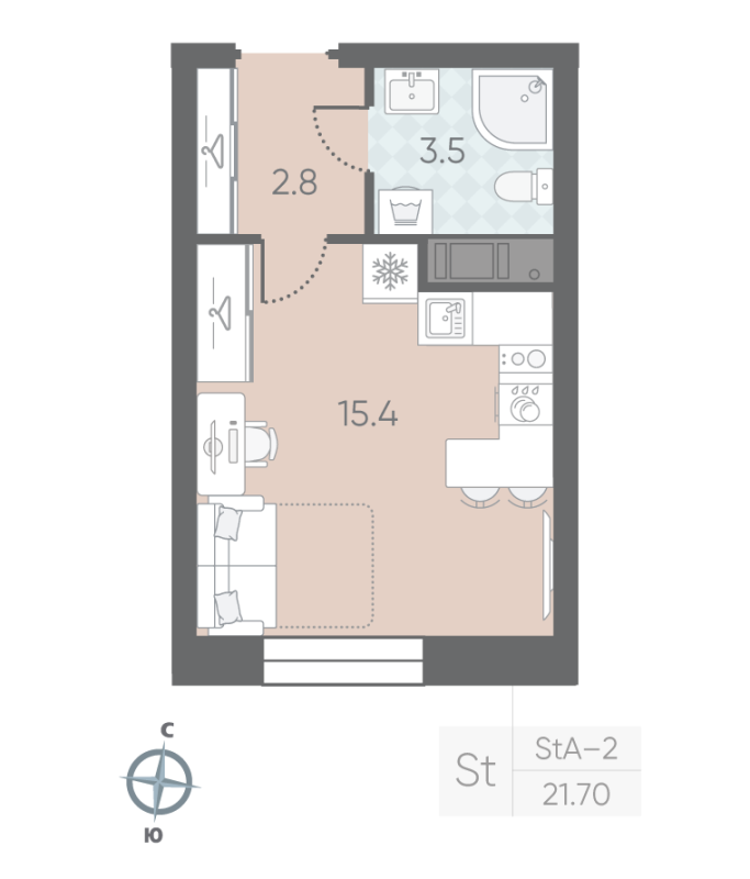1-комнатная квартира  №92 в Малоохтинский, 68: 21.7 м², этаж 9 - купить в Санкт-Петербурге