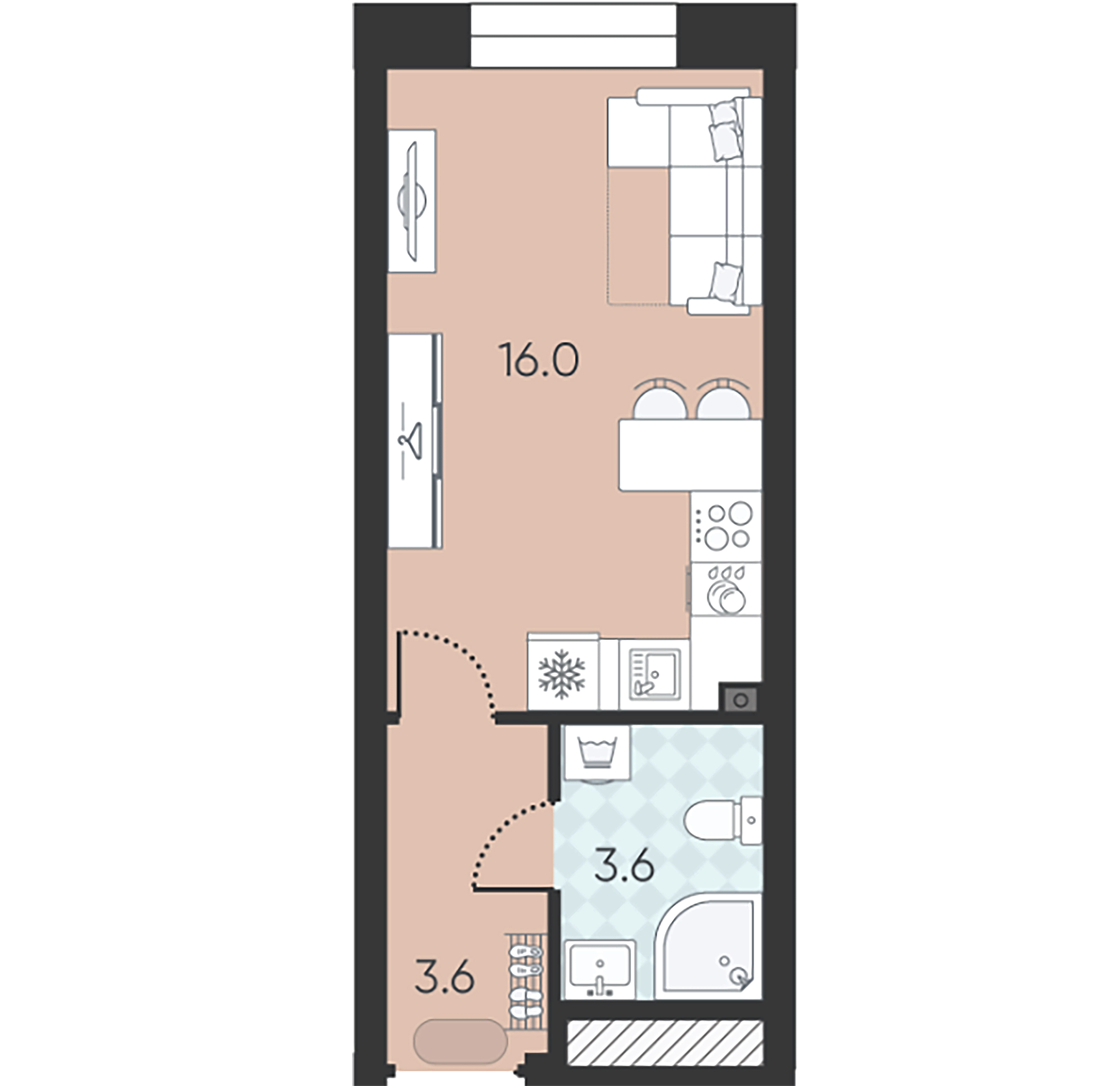 1-комнатная квартира  №9 в White House: 23.2 м², этаж 2 - купить в Санкт-Петербурге
