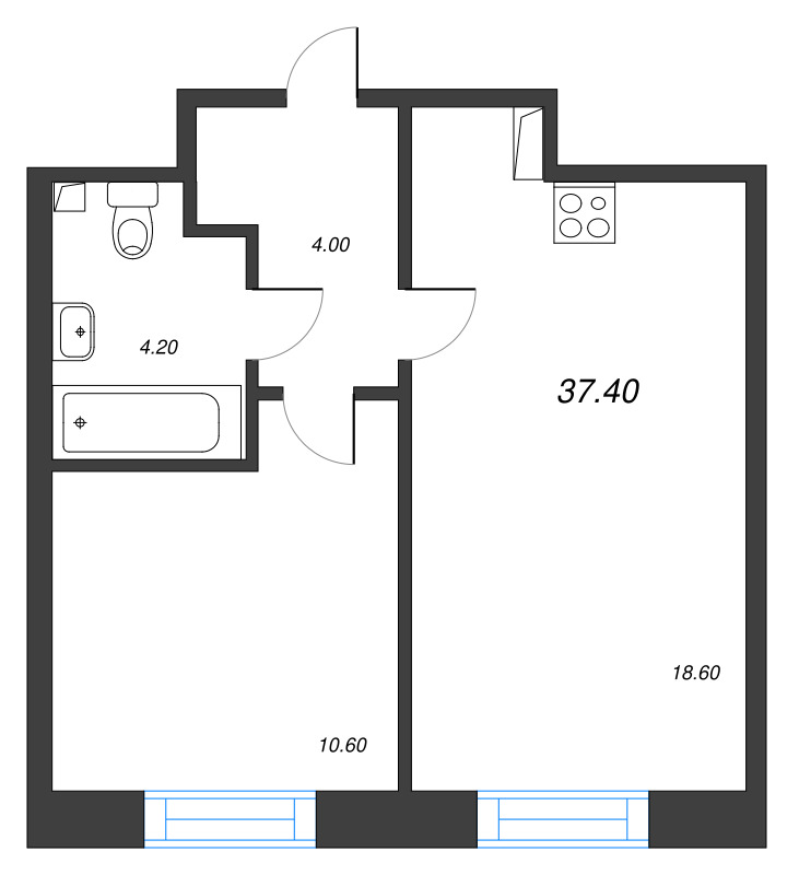 1-комнатная квартира  №8 в Imperial club: 37.4 м², этаж 2 - купить в Санкт-Петербурге